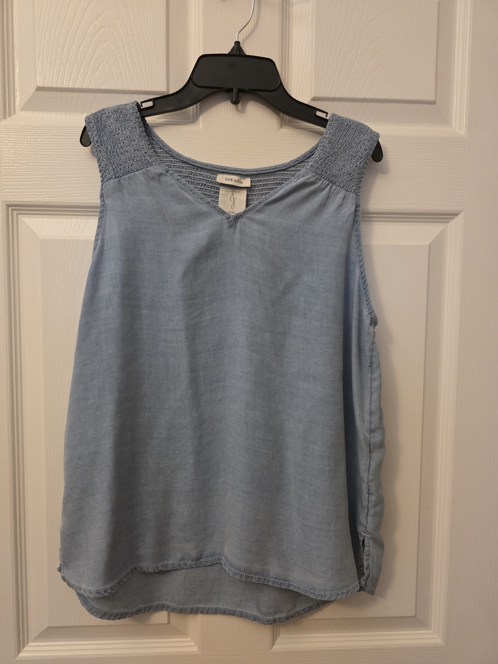 Joie Light Blue Sleeveless V-Neck Tank with Smocked Shoulders